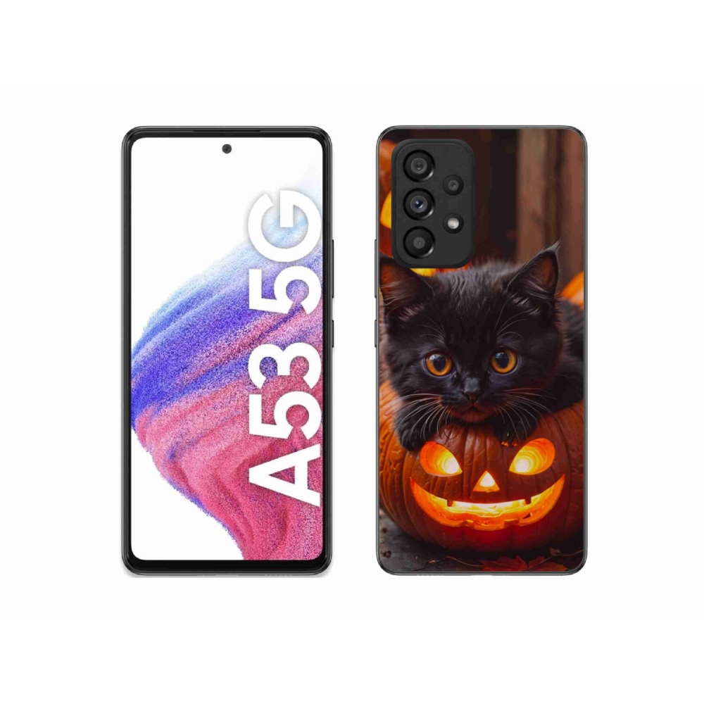 Gélový kryt mmCase na Samsung Galaxy A53 - mačiatko a tekvica