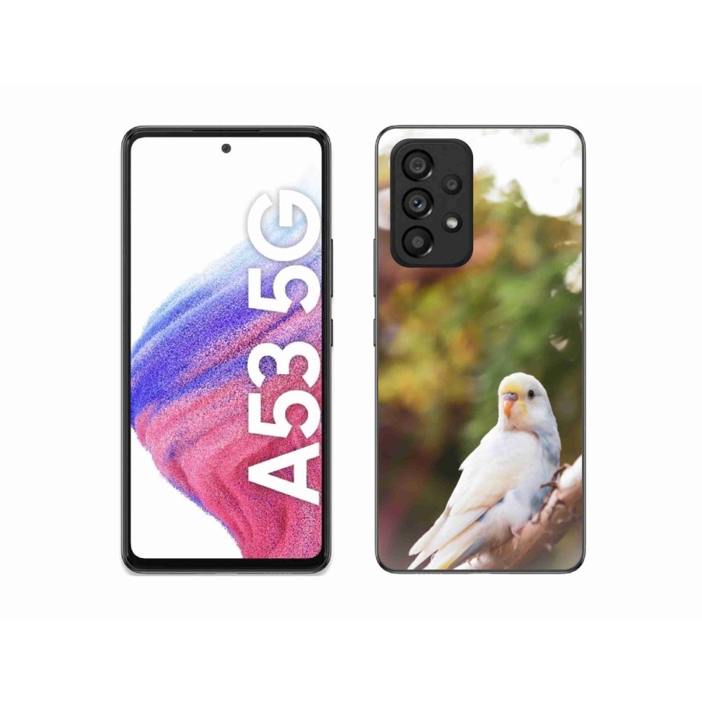 Gélový kryt mmCase na Samsung Galaxy A53 - papagáj andulka biela