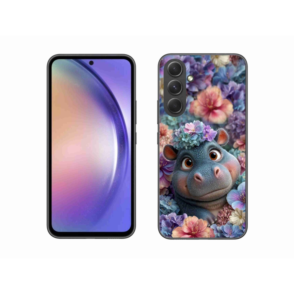 Gélový kryt mmCase na Samsung Galaxy A54 5G - hrošík v kvetoch