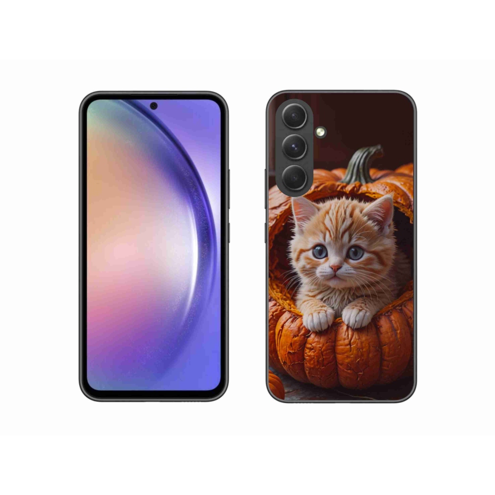 Gélový kryt mmCase na Samsung Galaxy A54 5G - mačiatko a tekvica 2
