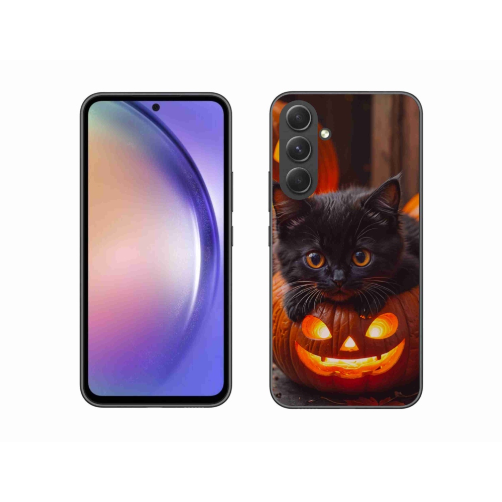 Gélový kryt mmCase na Samsung Galaxy A54 5G - mačiatko a tekvica