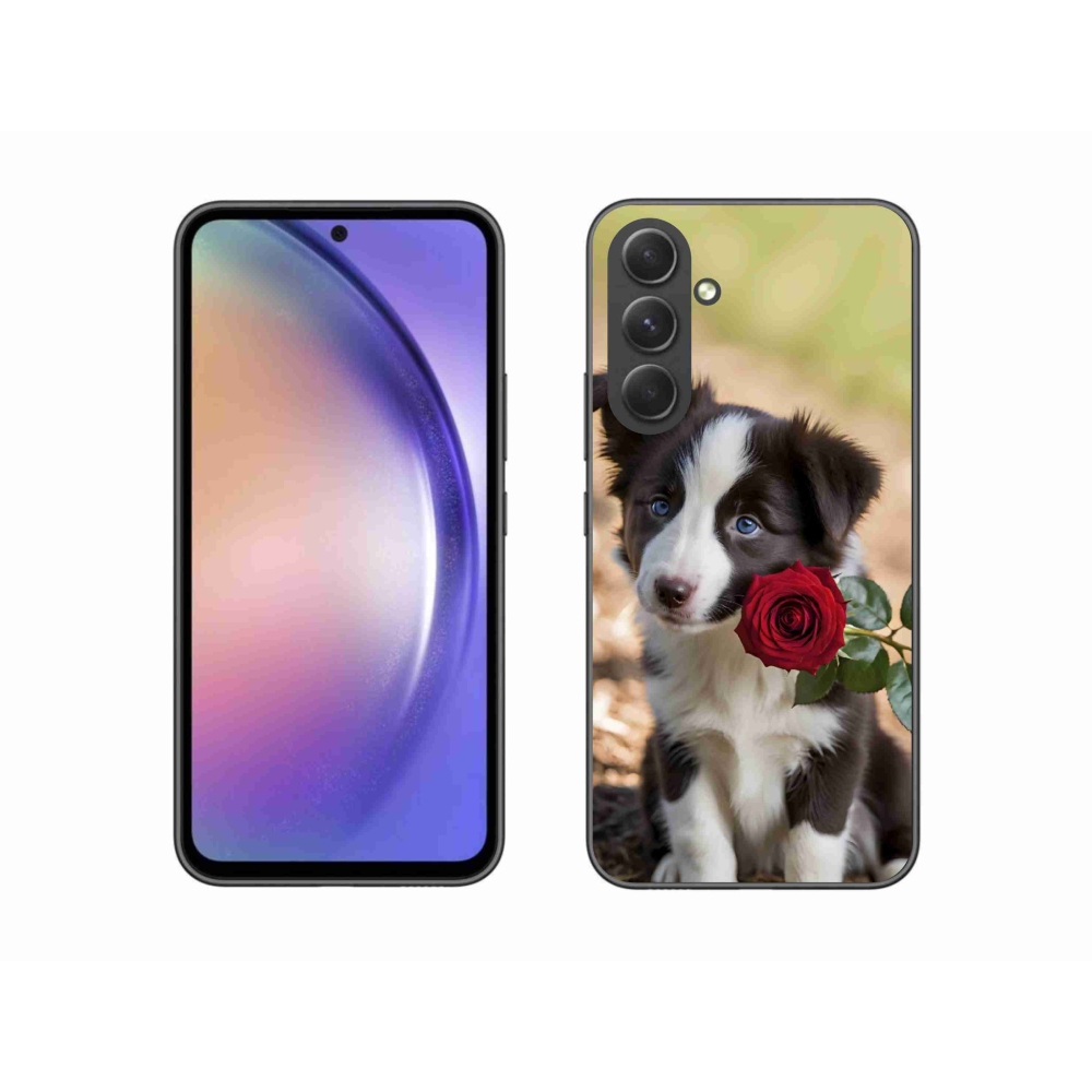 Gélový kryt mmCase na Samsung Galaxy A54 5G - roztomilá border kólia s ružou