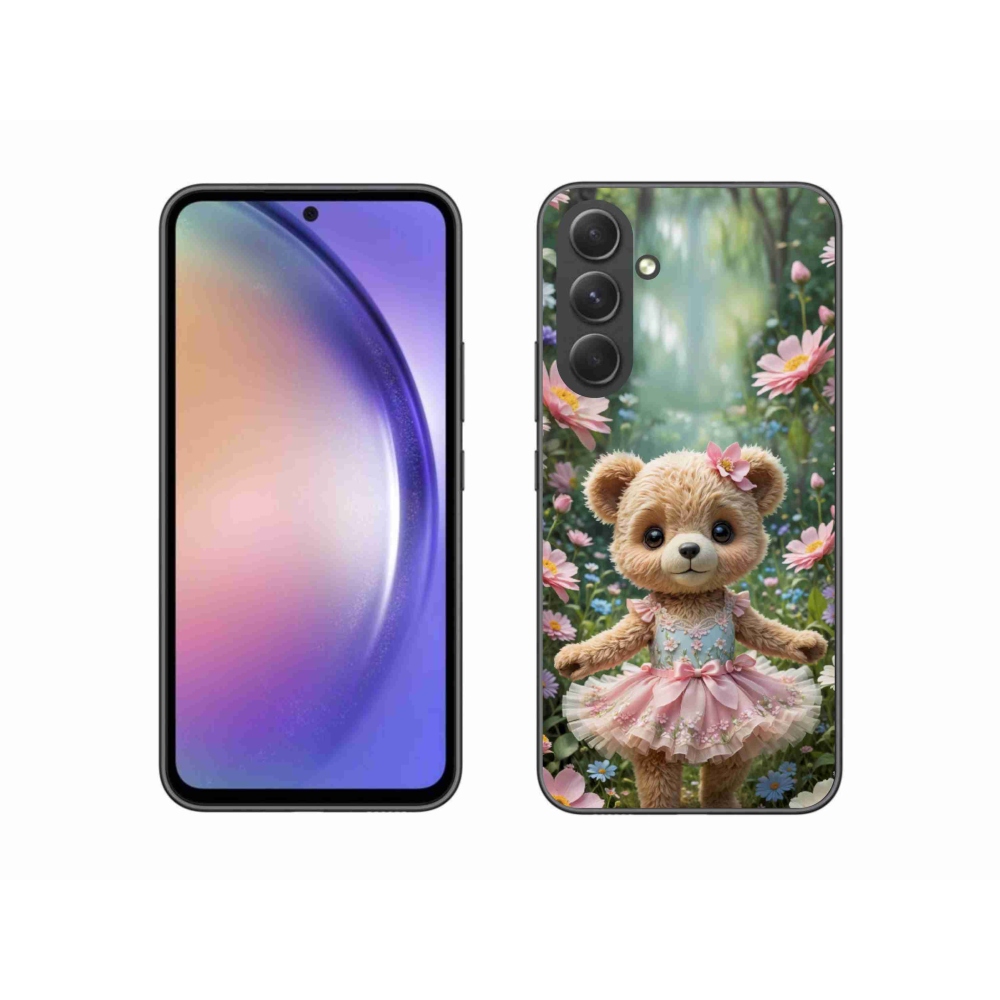 Gélový kryt mmCase na Samsung Galaxy A54 5G - roztomilý medvedík v kvetoch