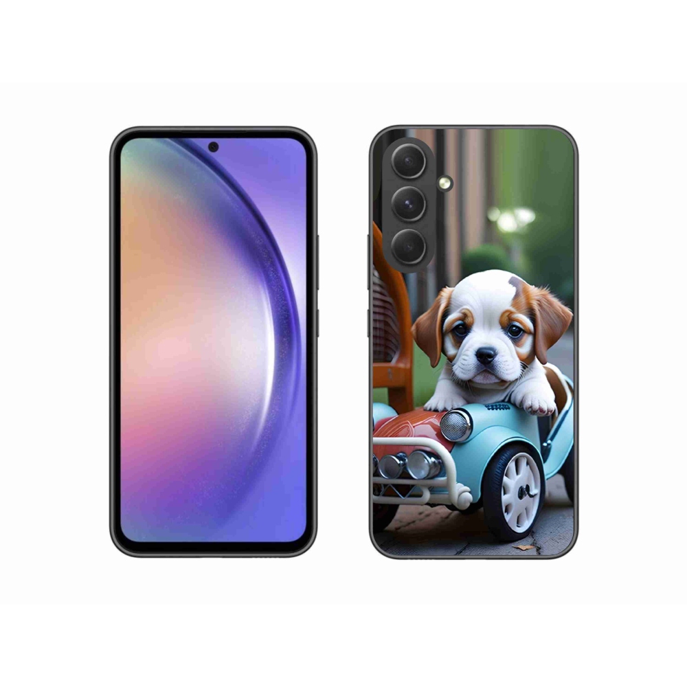 Gélový kryt mmCase na Samsung Galaxy A54 5G - šteňa v retro aute