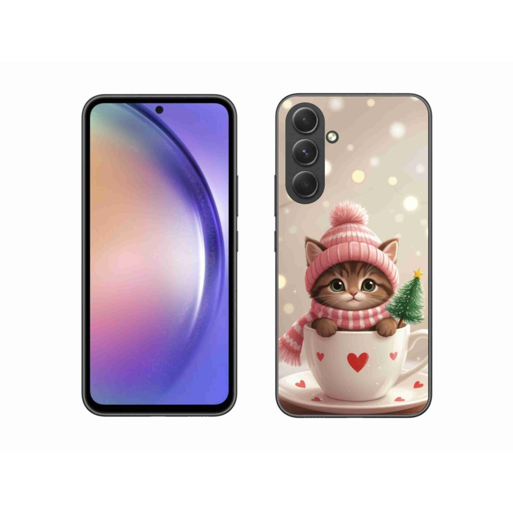 Gélový kryt mmCase na Samsung Galaxy A54 5G - vianočné mačiatko v hrnčeku