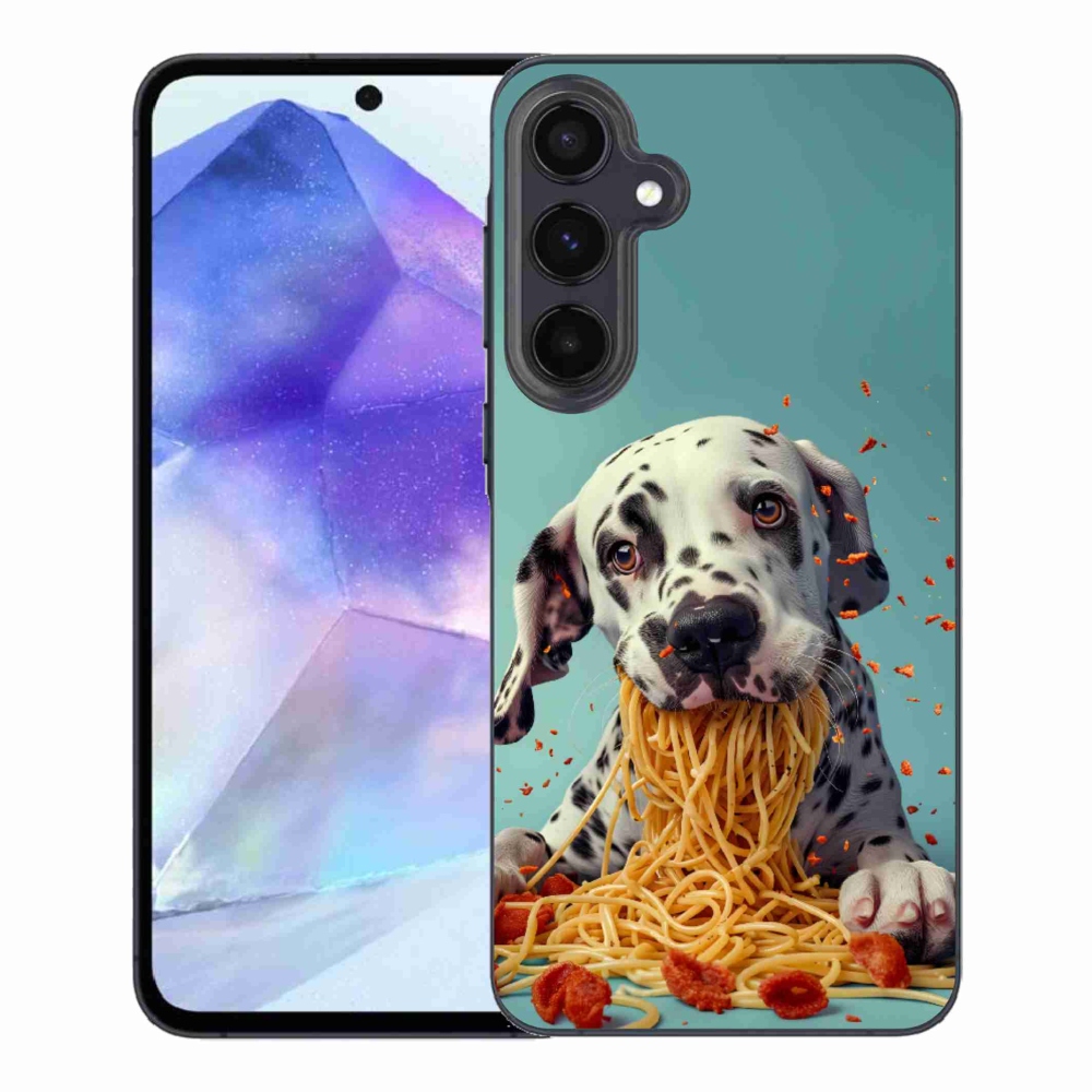 Gélový kryt mmCase na Samsung Galaxy A55 5G - dalmatín a špagety