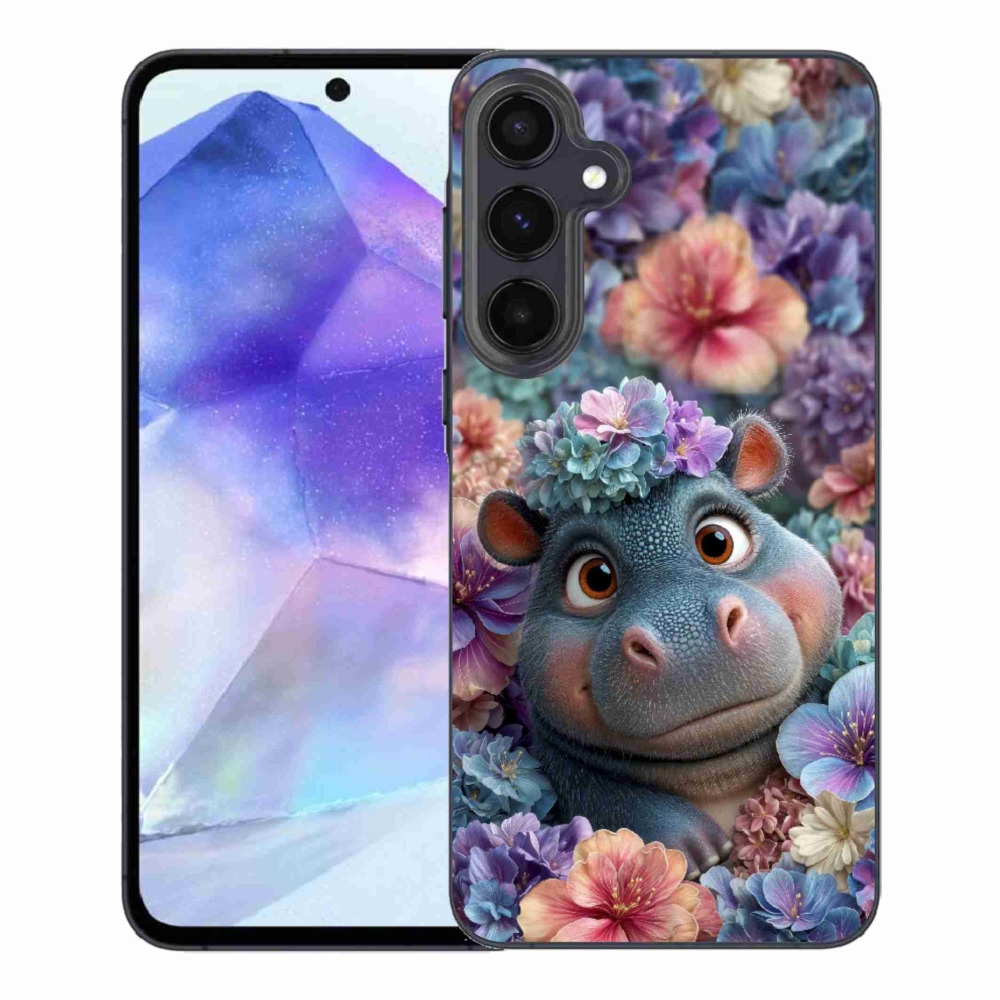 Gélový kryt mmCase na Samsung Galaxy A55 5G - hrošík v kvetoch