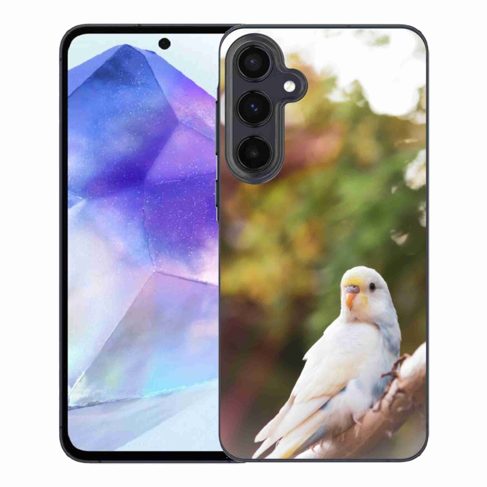 Gélový kryt mmCase na Samsung Galaxy A55 5G - papagáj andulka biela