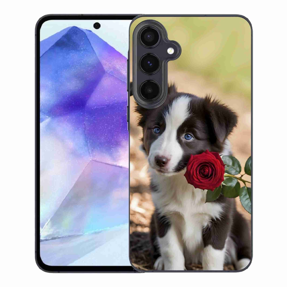 Gélový kryt mmCase na Samsung Galaxy A55 5G - roztomilá border kólia s ružou