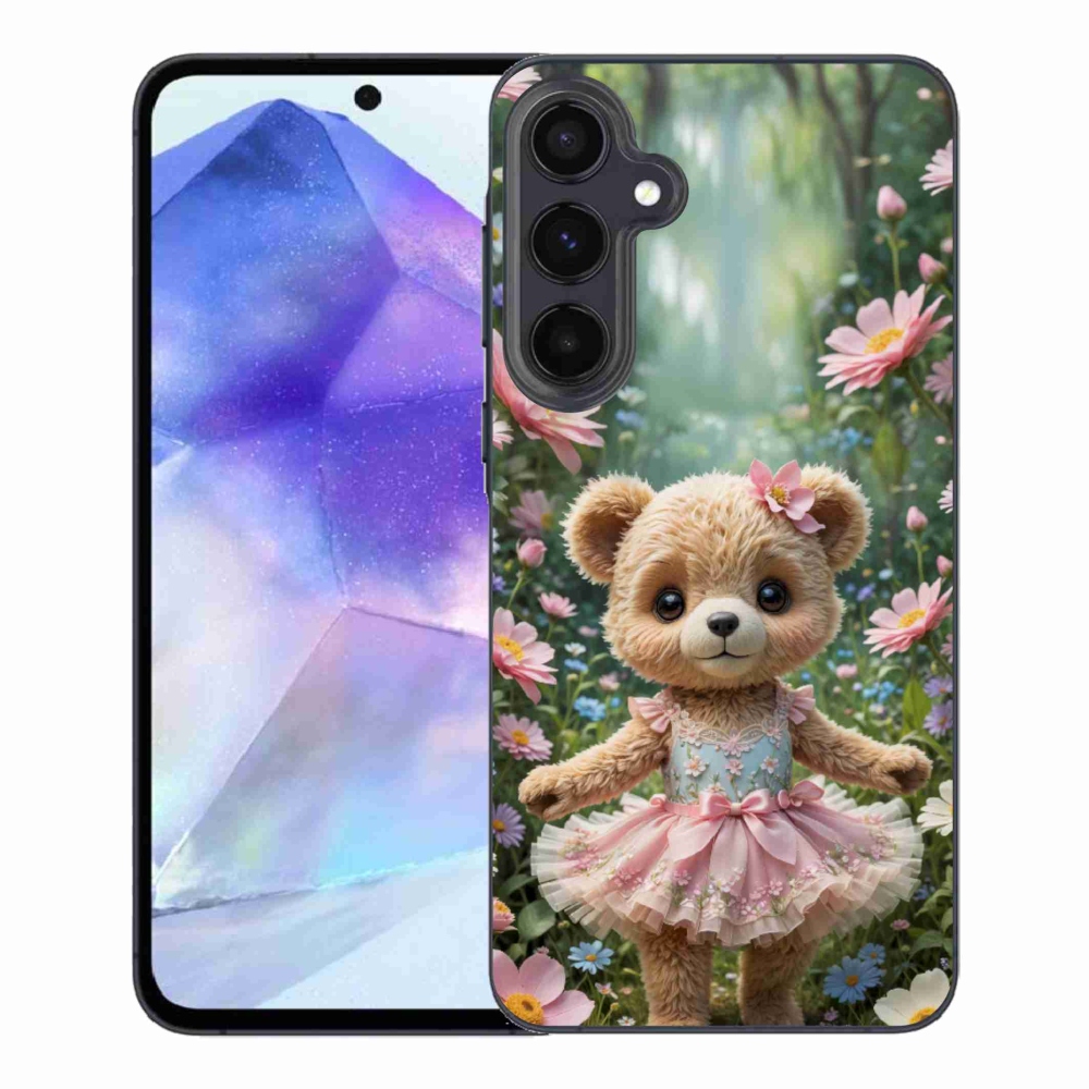 Gélový kryt mmCase na Samsung Galaxy A55 5G - roztomilý medvedík v kvetoch