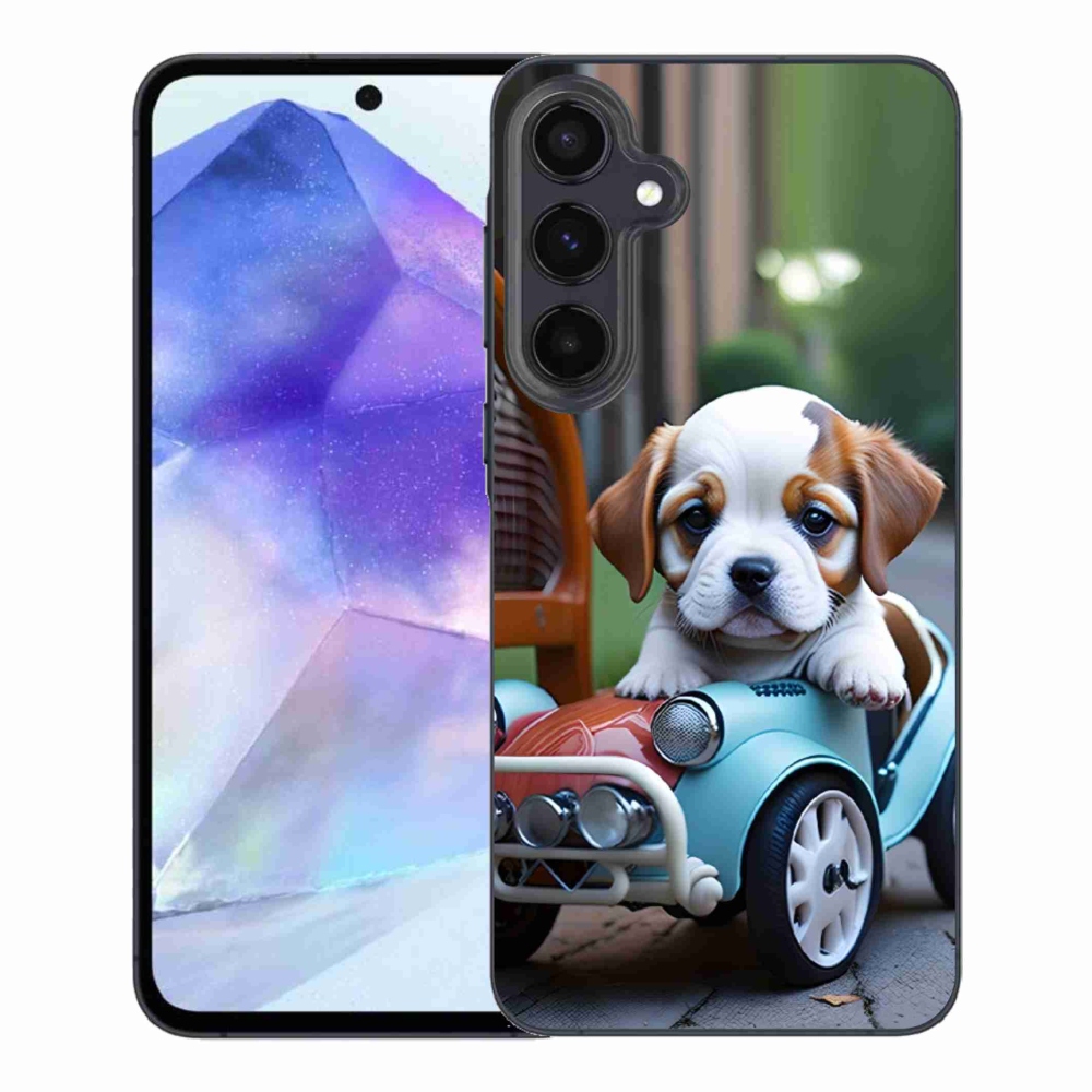 Gélový kryt mmCase na Samsung Galaxy A55 5G - šteňa v retro aute