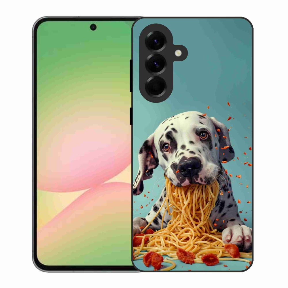 Gélový kryt mmCase na Samsung Galaxy A56 5G - dalmatín a špagety
