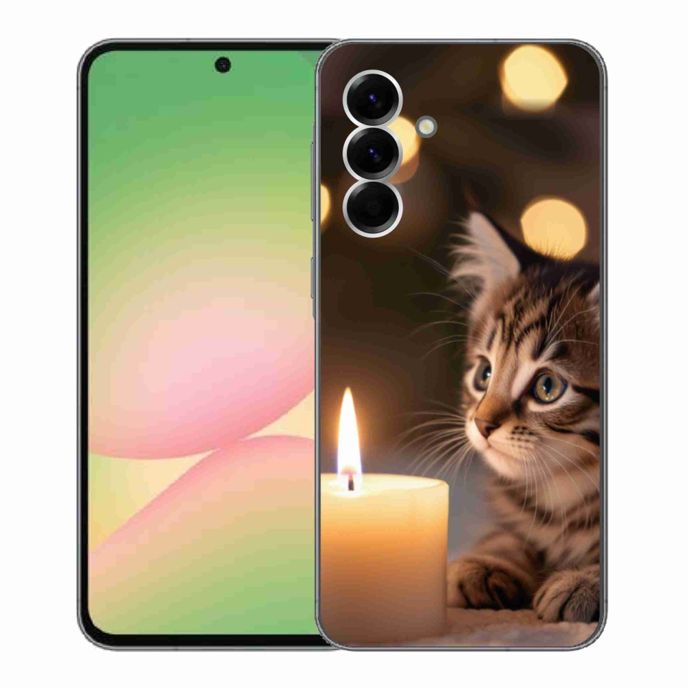Gélový kryt mmCase na Samsung Galaxy A56 5G - mačiatko a sviečka