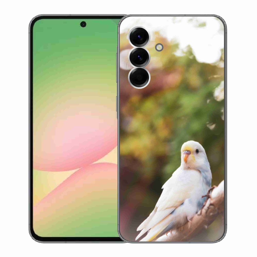Gélový kryt mmCase na Samsung Galaxy A56 5G - papagáj andulka biela