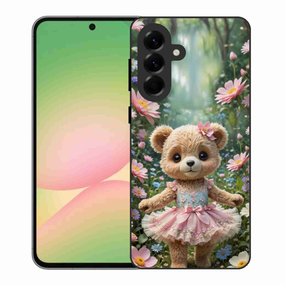 Gélový kryt mmCase na Samsung Galaxy A56 5G - roztomilý medvedík v kvetoch