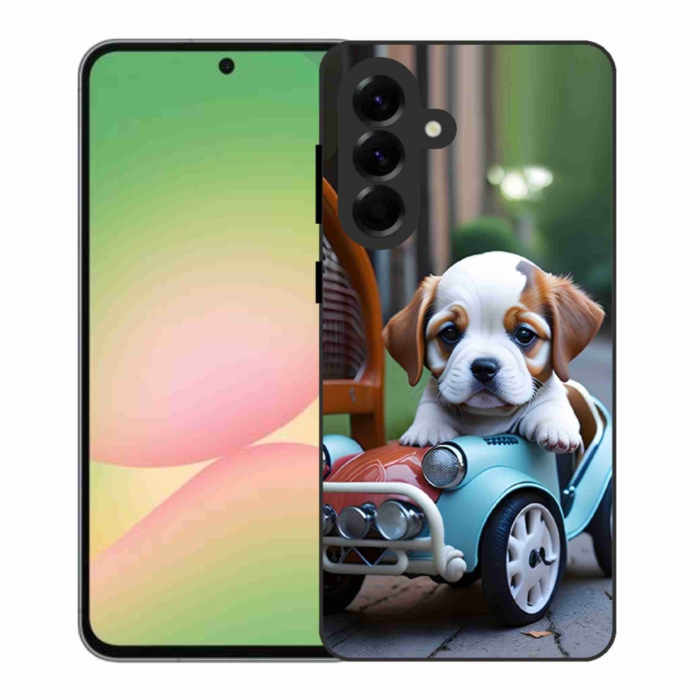 Gélový kryt mmCase na Samsung Galaxy A56 5G - šteňa v retro aute