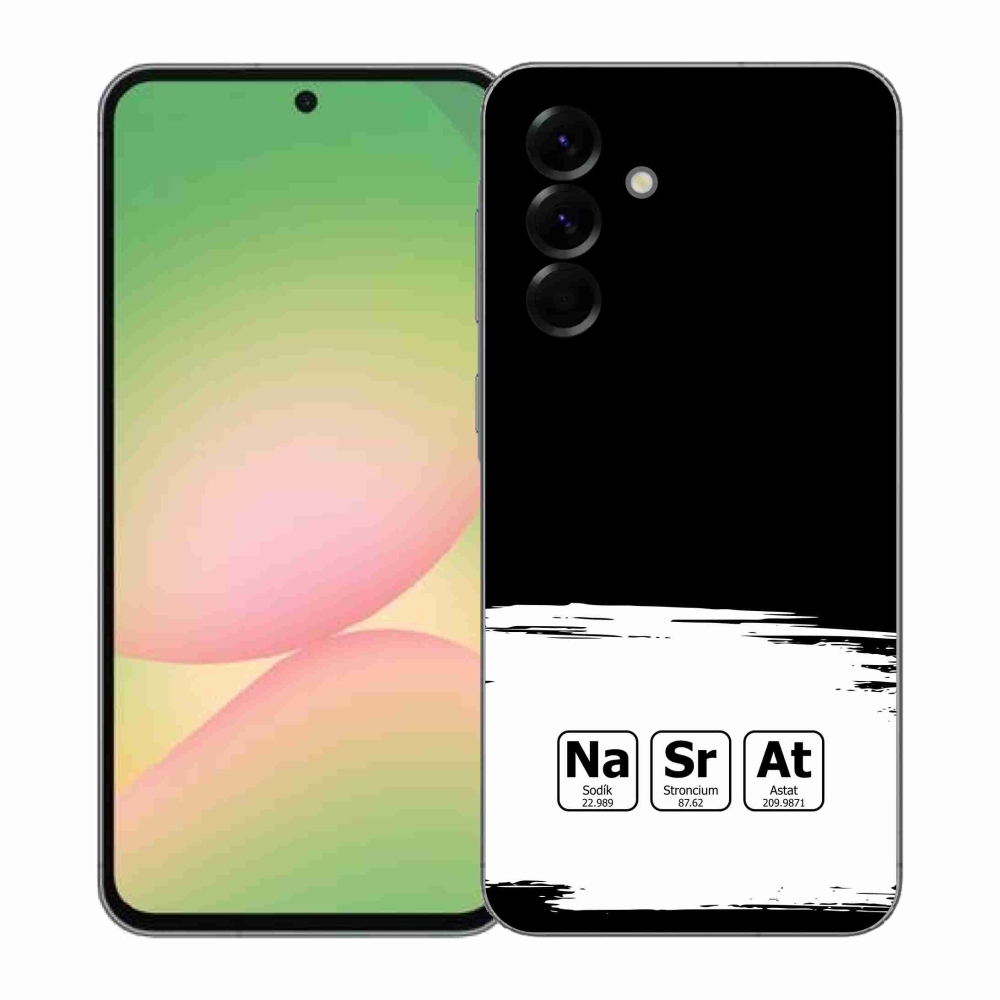 Gélový kryt mmCase na Samsung Galaxy A57 5G - chemické prvky bieločierne pozadie