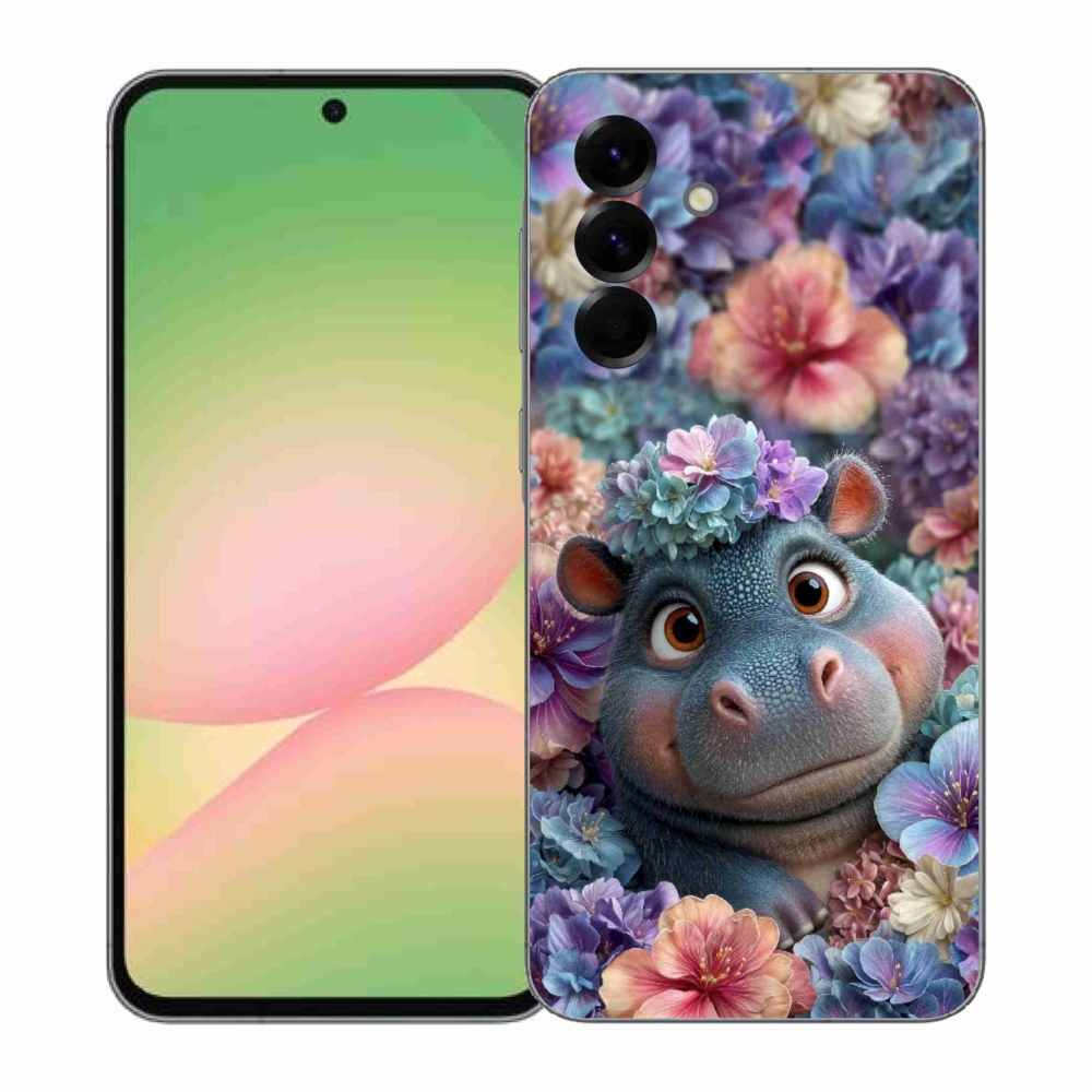 Gélový kryt mmCase na Samsung Galaxy A57 5G - hrošík v kvetoch