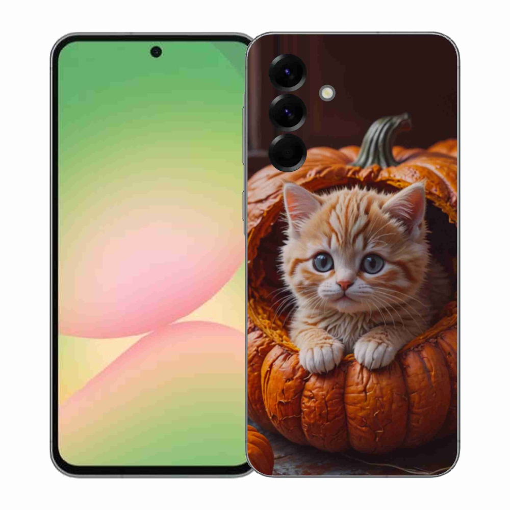 Gélový kryt mmCase na Samsung Galaxy A57 5G - mačiatko a tekvica 2