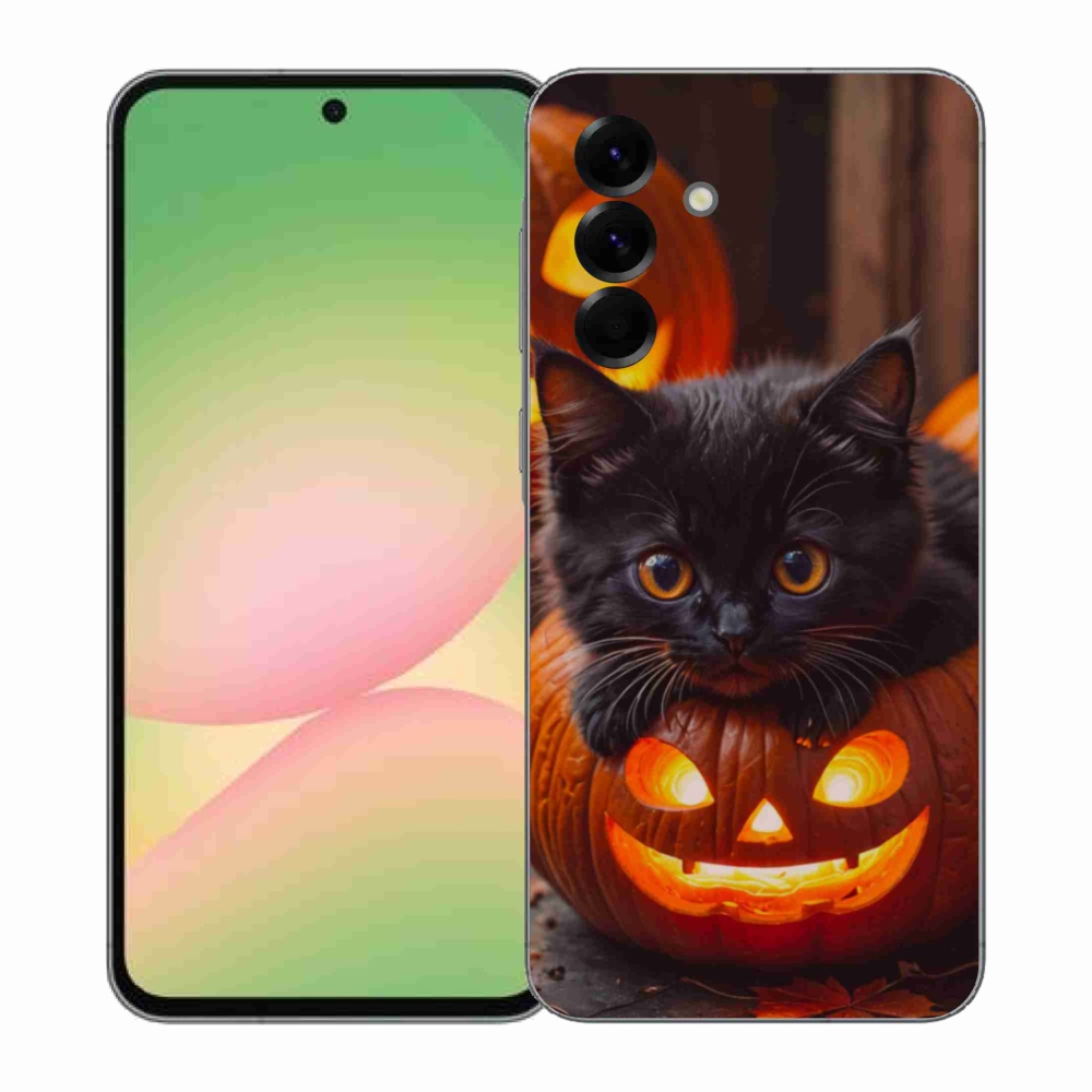 Gélový kryt mmCase na Samsung Galaxy A57 5G - mačiatko a tekvica