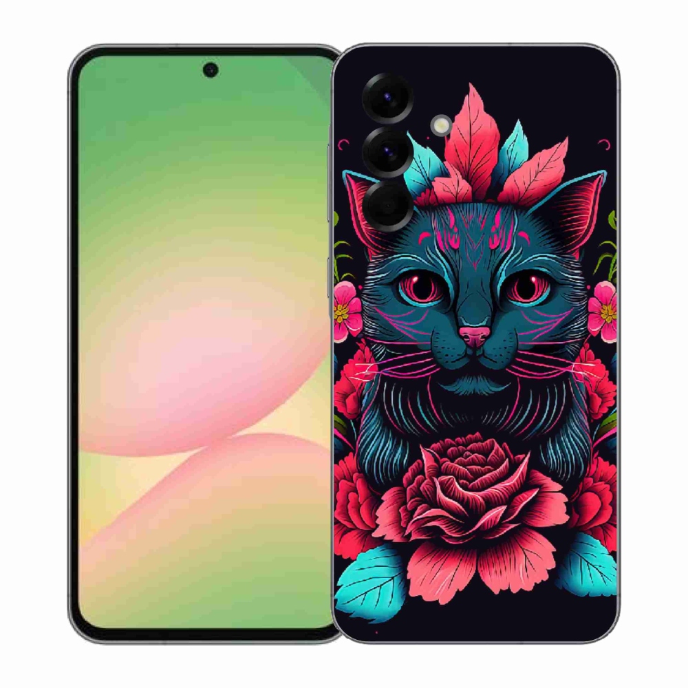 Gélový kryt mmCase na Samsung Galaxy A57 5G - kvety a mačka