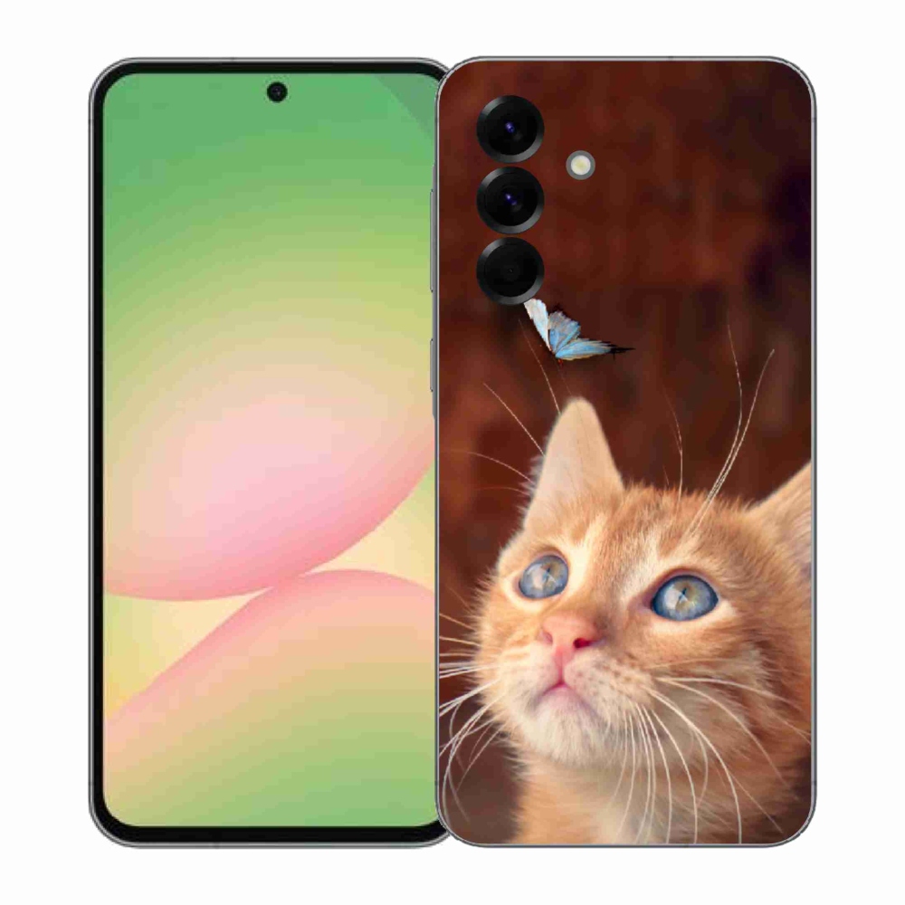 Gélový kryt mmCase na Samsung Galaxy A57 5G - motýľ a mačiatko