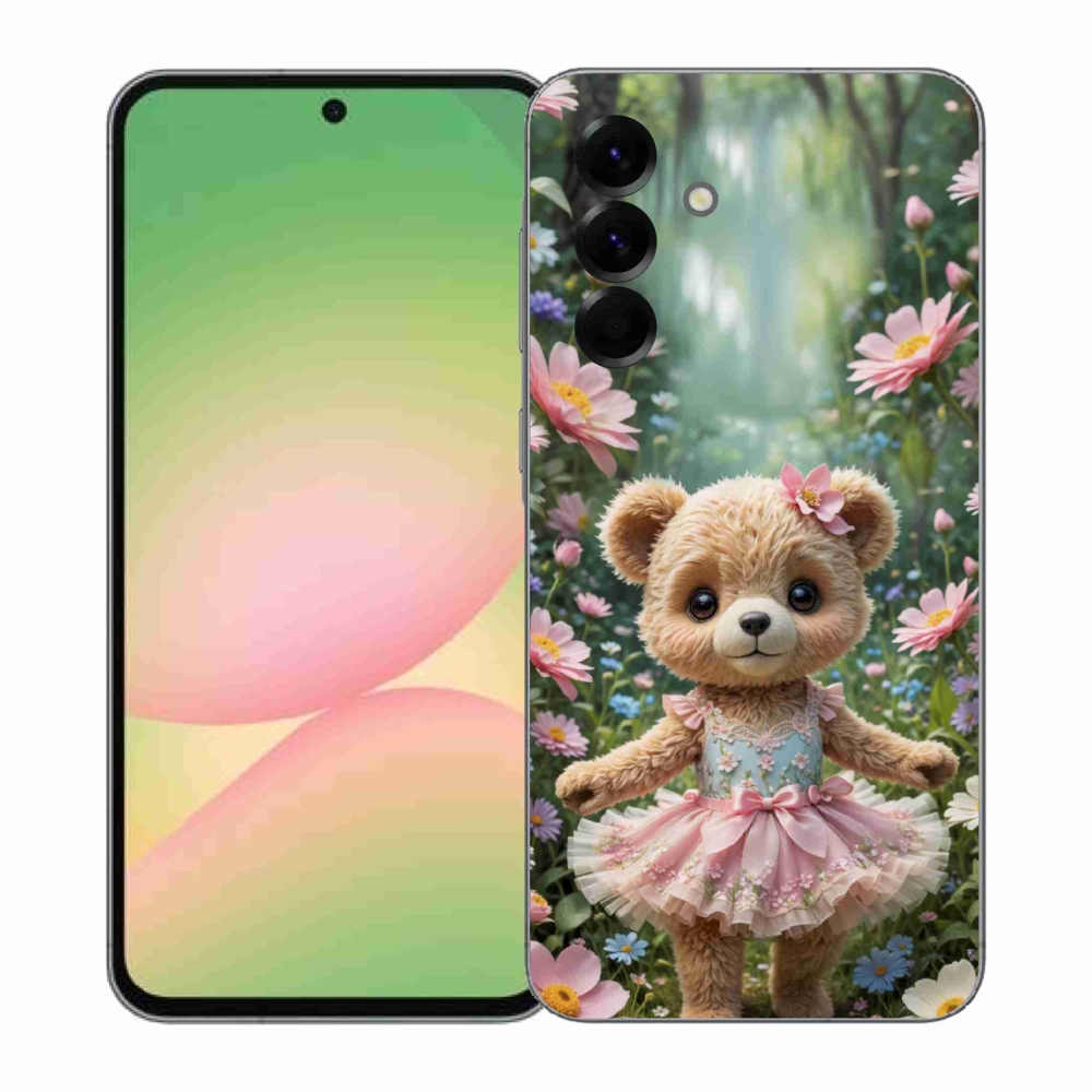 Gélový kryt mmCase na Samsung Galaxy A57 5G - roztomilý medvedík v kvetoch