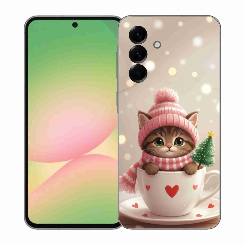 Gélový kryt mmCase na Samsung Galaxy A57 5G - vianočné mačiatko v hrnčeku