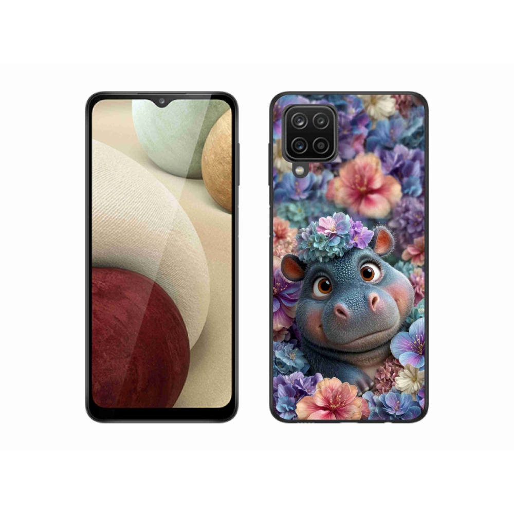 Gélový kryt mmCase na Samsung Galaxy M12 - hrošík v kvetoch