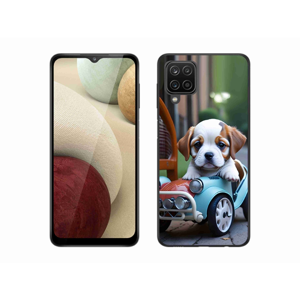 Gélový kryt mmCase na Samsung Galaxy M12 - šteňa v retro aute