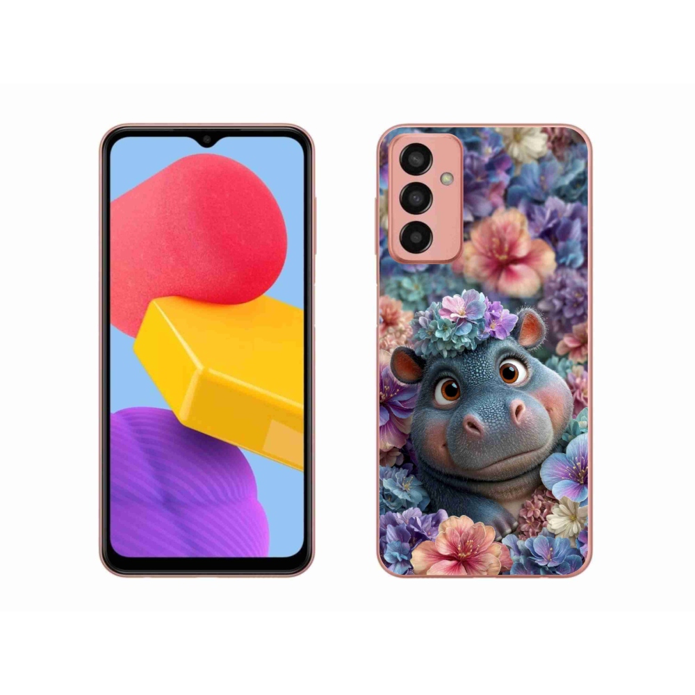Gélový kryt mmCase na Samsung Galaxy M13 - hrošík v kvetoch