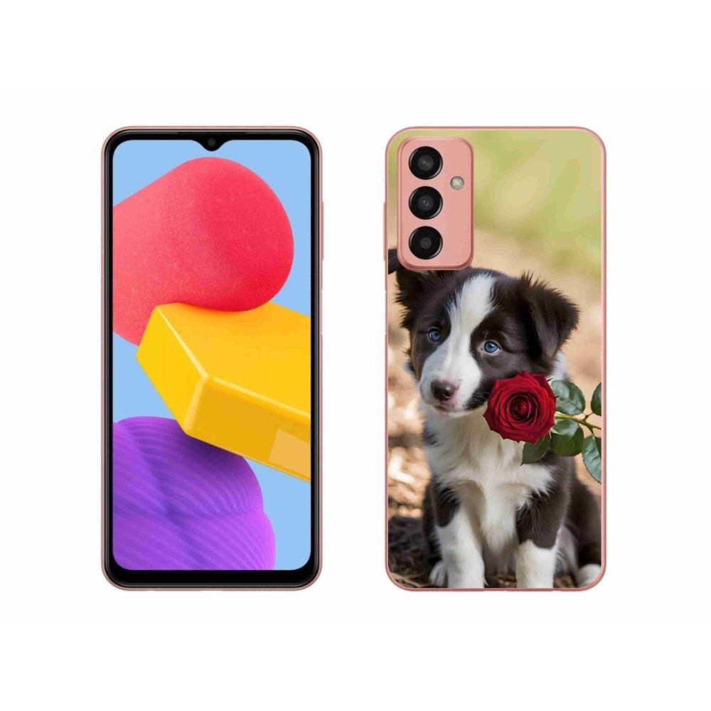 Gélový kryt mmCase na Samsung Galaxy M13 - roztomilá border kólia s ružou