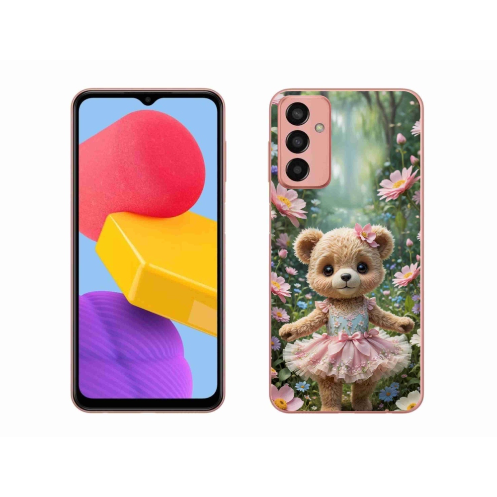 Gélový kryt mmCase na Samsung Galaxy M13 - roztomilý medvedík v kvetoch