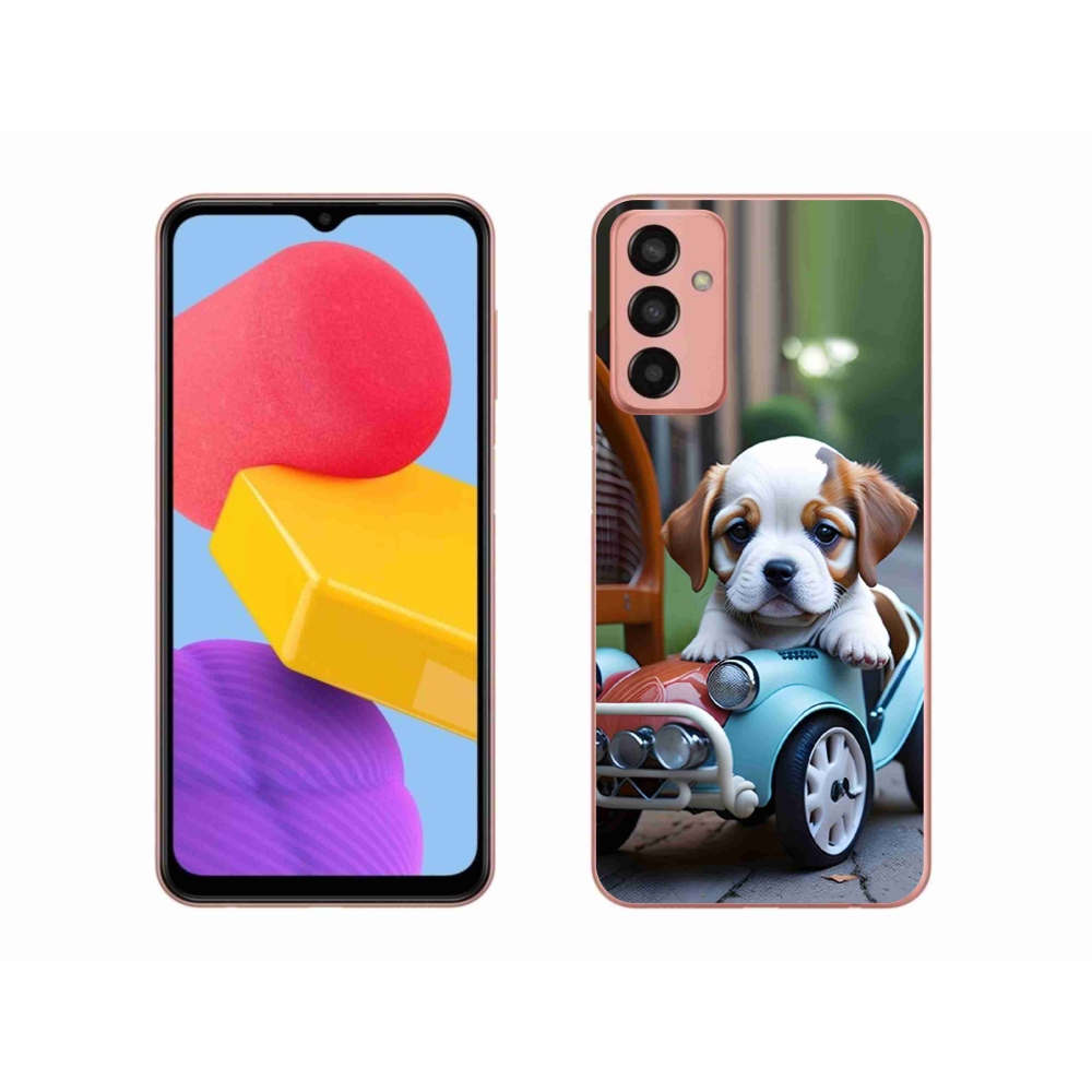 Gélový kryt mmCase na Samsung Galaxy M13 - šteňa v retro aute
