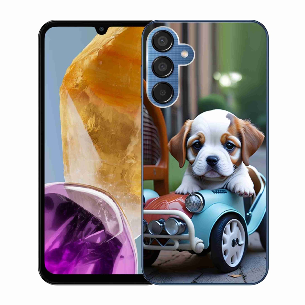 Gélový kryt mmCase na Samsung Galaxy M15 5G - šteňa v retro aute