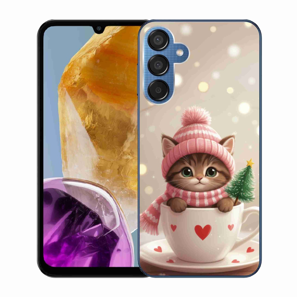 Gélový kryt mmCase na Samsung Galaxy M15 5G - vianočné mačiatko v hrnčeku