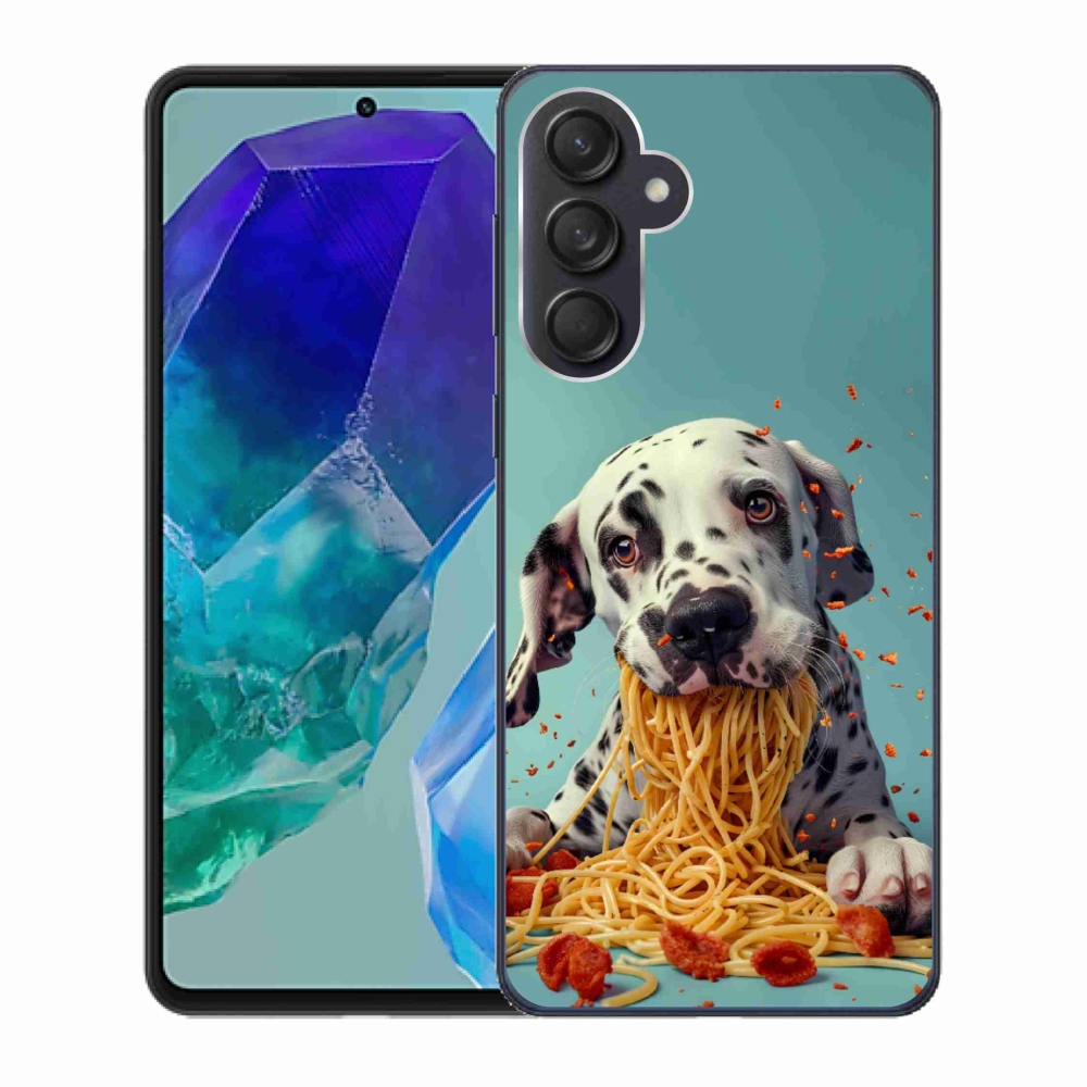 Gélový kryt mmCase na Samsung Galaxy M55 5G - dalmatín a špagety