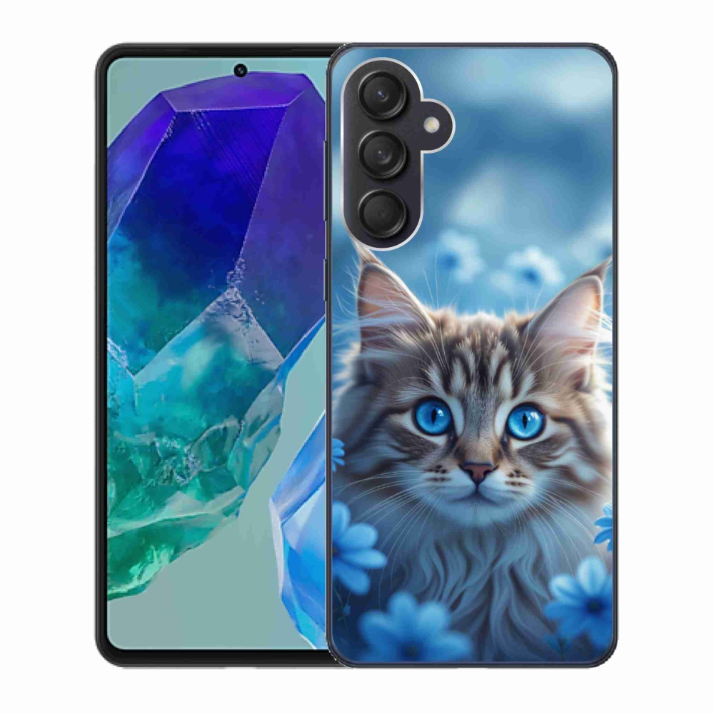 Gélový kryt mmCase na Samsung Galaxy M55 5G - mačiatko v modrých kvetoch