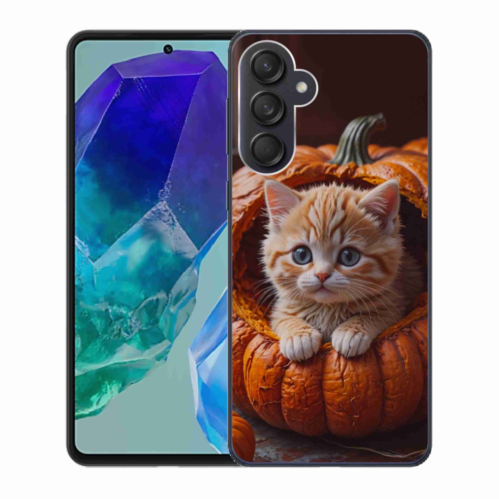 Gélový kryt mmCase na Samsung Galaxy M55 5G - mačiatko a tekvica 2