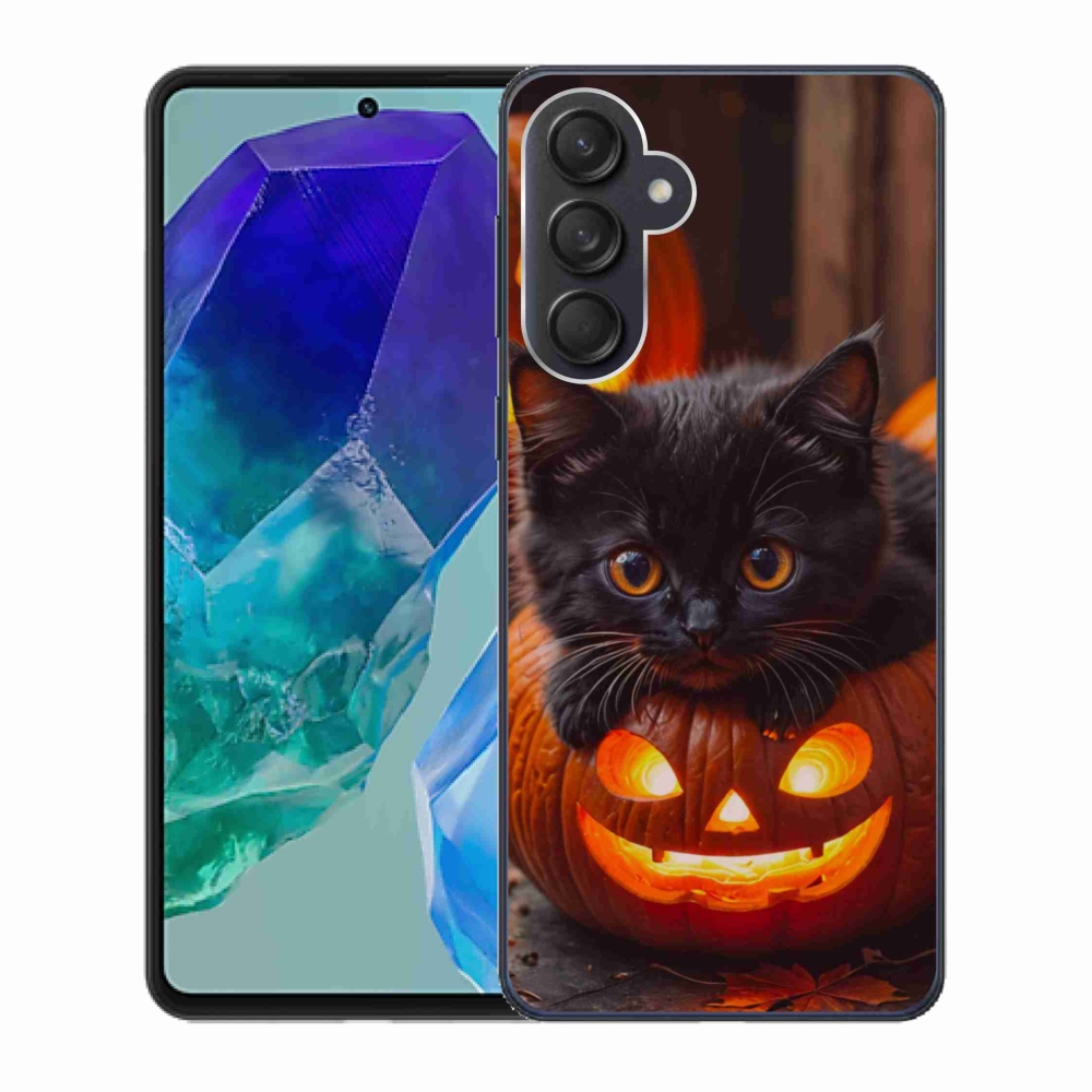 Gélový kryt mmCase na Samsung Galaxy M55 5G - mačiatko a tekvica