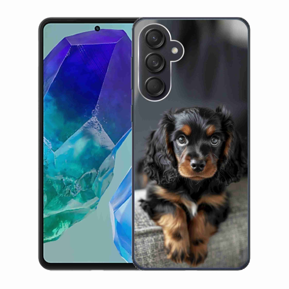 Gélový kryt mmCase na Samsung Galaxy M55 5G - roztomilý dlhosrstý jazvečík