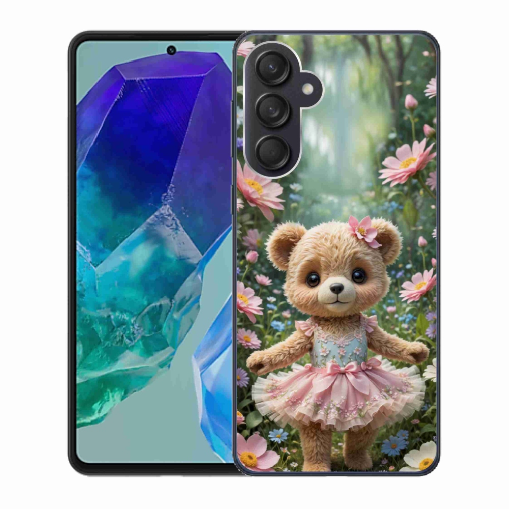 Gélový kryt mmCase na Samsung Galaxy M55 5G - roztomilý medvedík v kvetoch