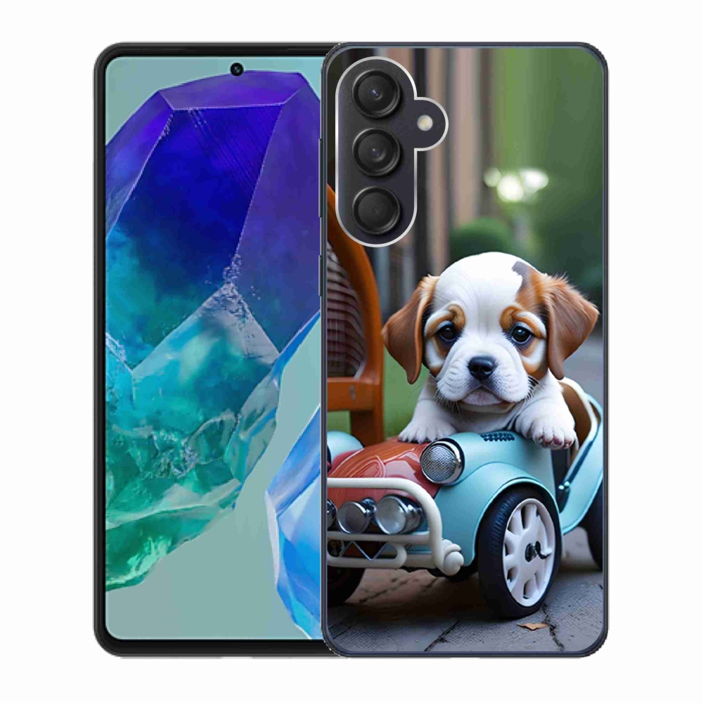 Gélový kryt mmCase na Samsung Galaxy M55 5G - šteňa v retro aute