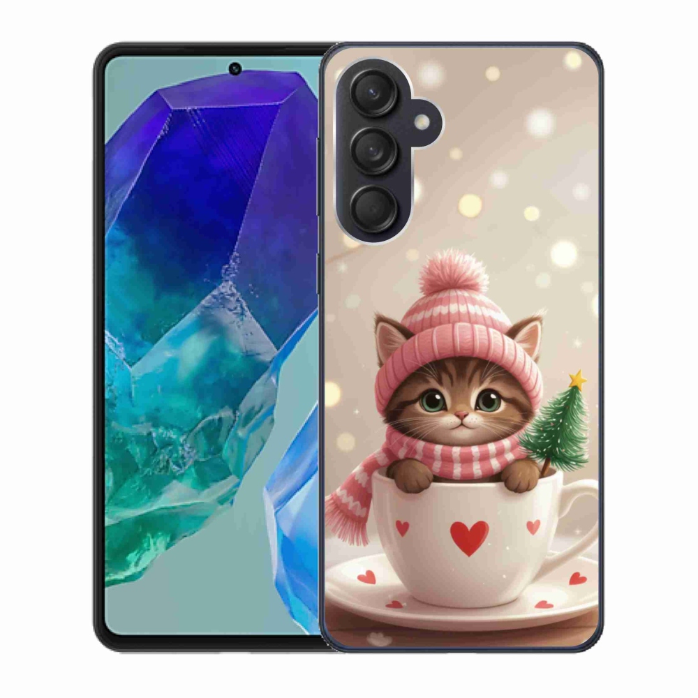 Gélový kryt mmCase na Samsung Galaxy M55 5G - vianočné mačiatko v hrnčeku