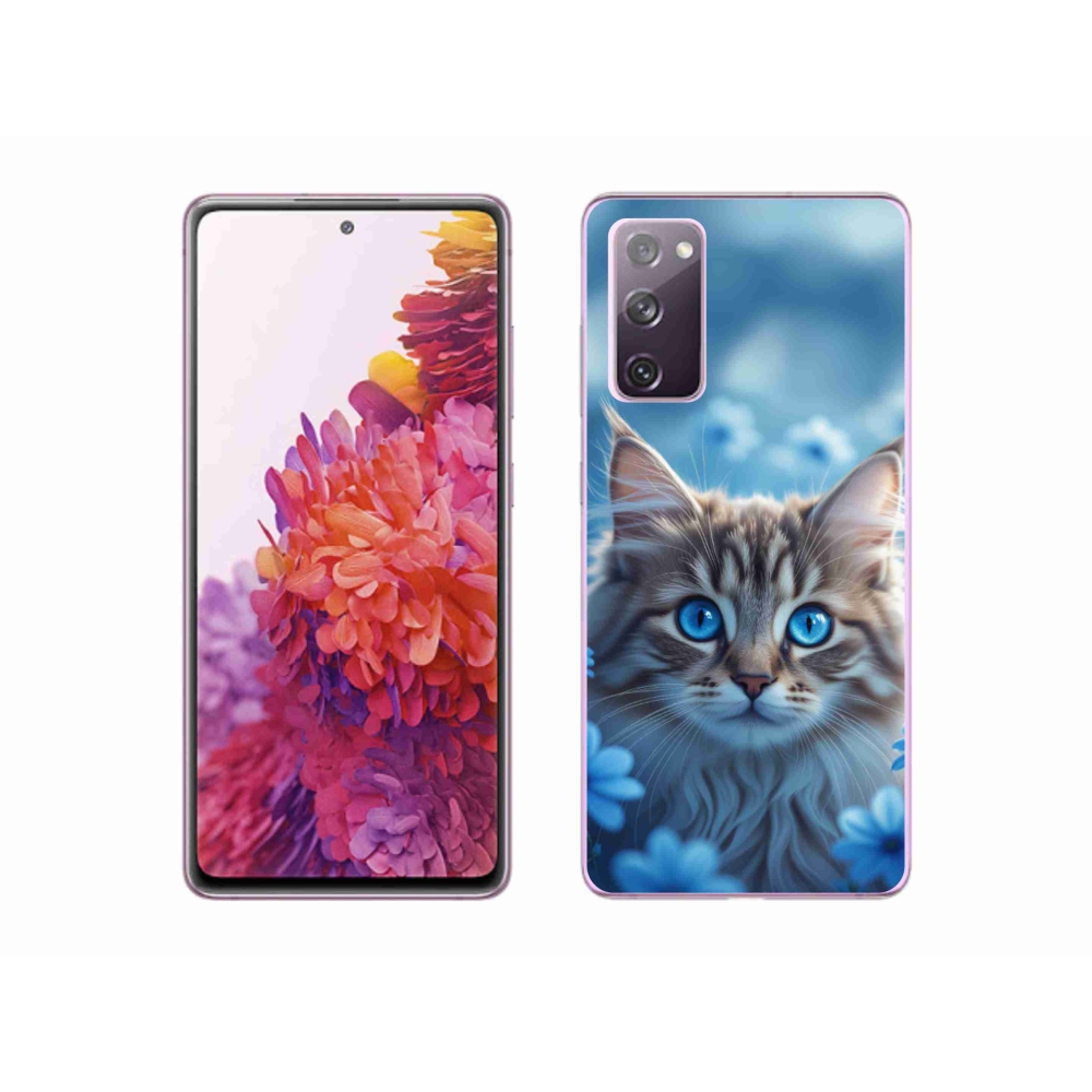 Gélový kryt mmCase na Samsung Galaxy S20 FE - mačiatko v modrých kvetoch