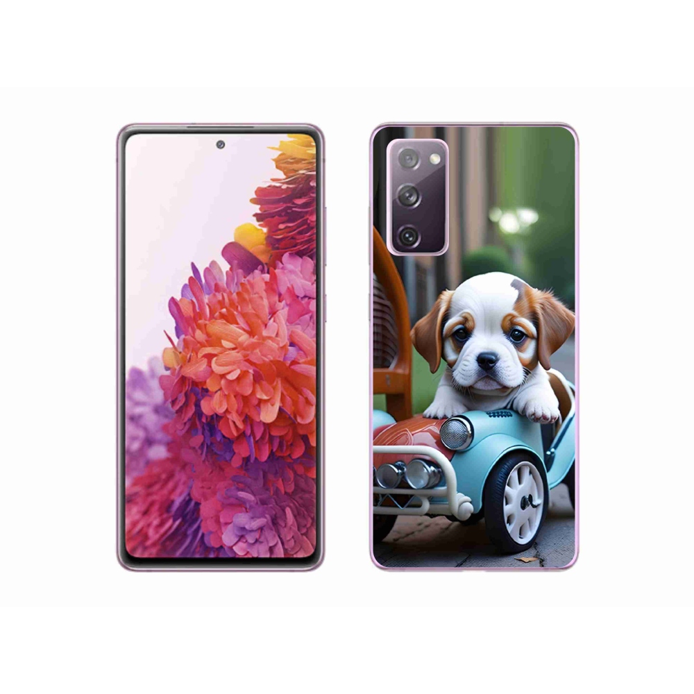 Gélový kryt mmCase na Samsung Galaxy S20 FE - šteňa v retro aute