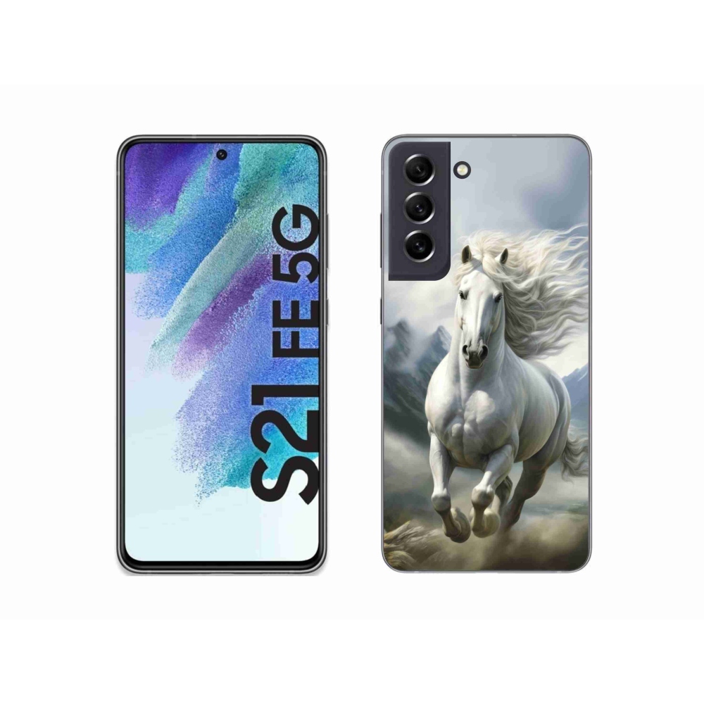 Gélový kryt mmCase na Samsung Galaxy S21 FE 5G - bežiaci biely kôň 3