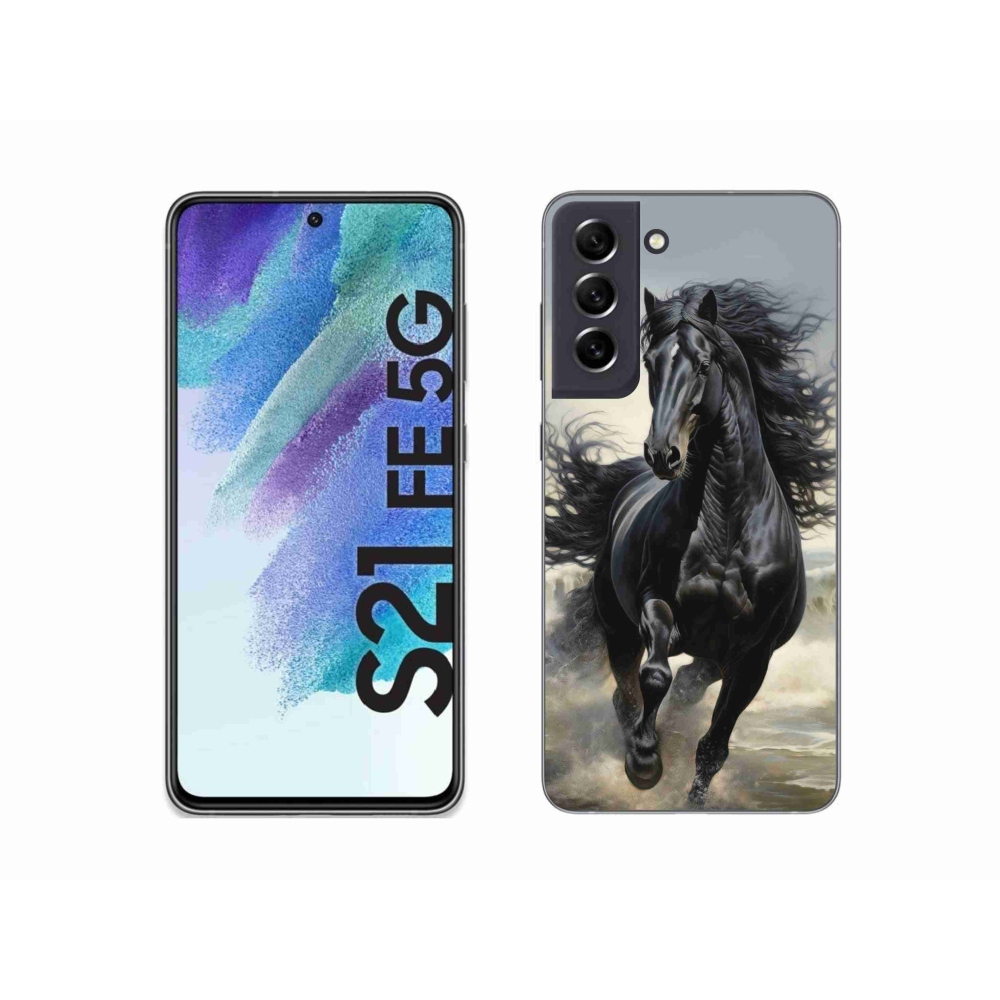 Gélový kryt mmCase na Samsung Galaxy S21 FE 5G - bežiaci čierny kôň