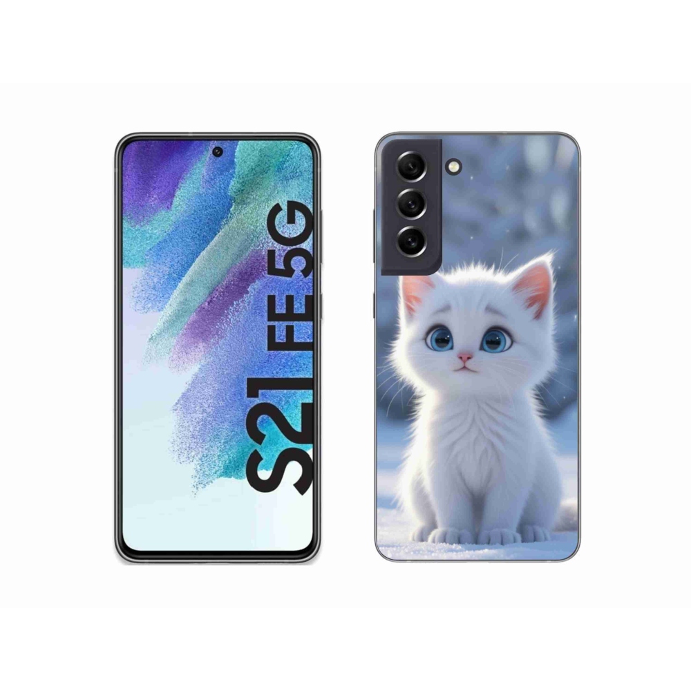 Gélový kryt mmCase na Samsung Galaxy S21 FE 5G - biele mačiatko 3
