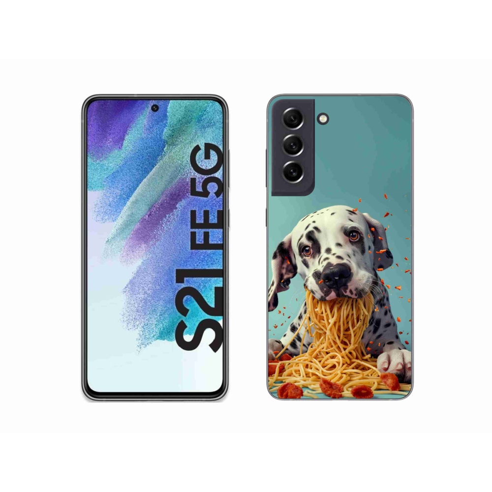 Gélový kryt mmCase na Samsung Galaxy S21 FE 5G - dalmatín a špagety